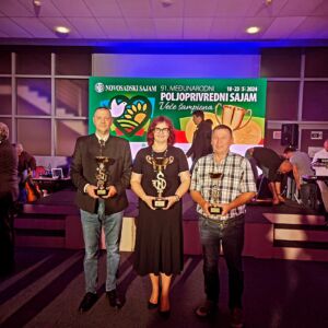 Winners stand with their awards on the ceremony